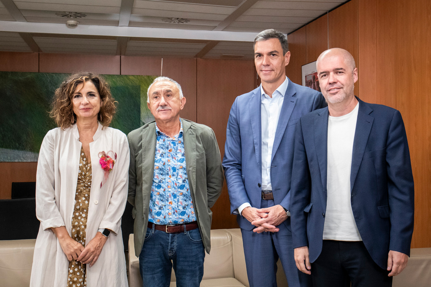 Encuentro de Pepe Álvarez y Unai Sordo con Pedro Sánchez y Maria Jesús Montero