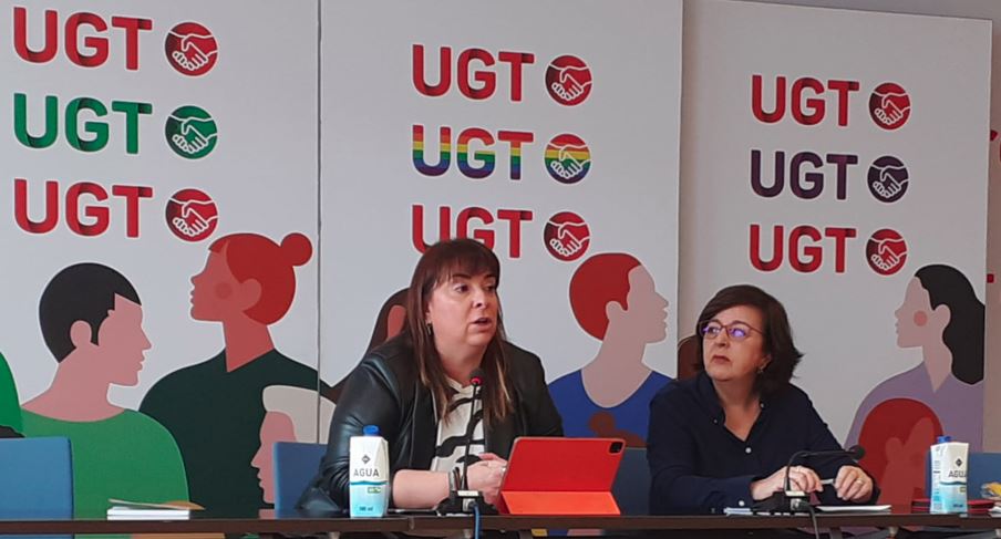 Cristina Antoñanzas y Carmen García en la rueda de presa de UGT sobre brecha salarial
