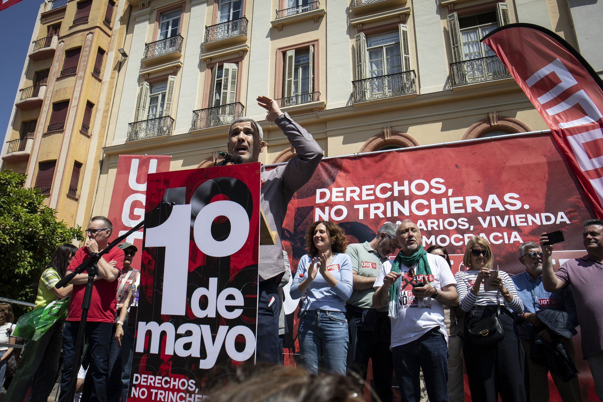 12. Antonio González, secretario general de UGT Málaga, durante el acto del Primero de Mayo.
