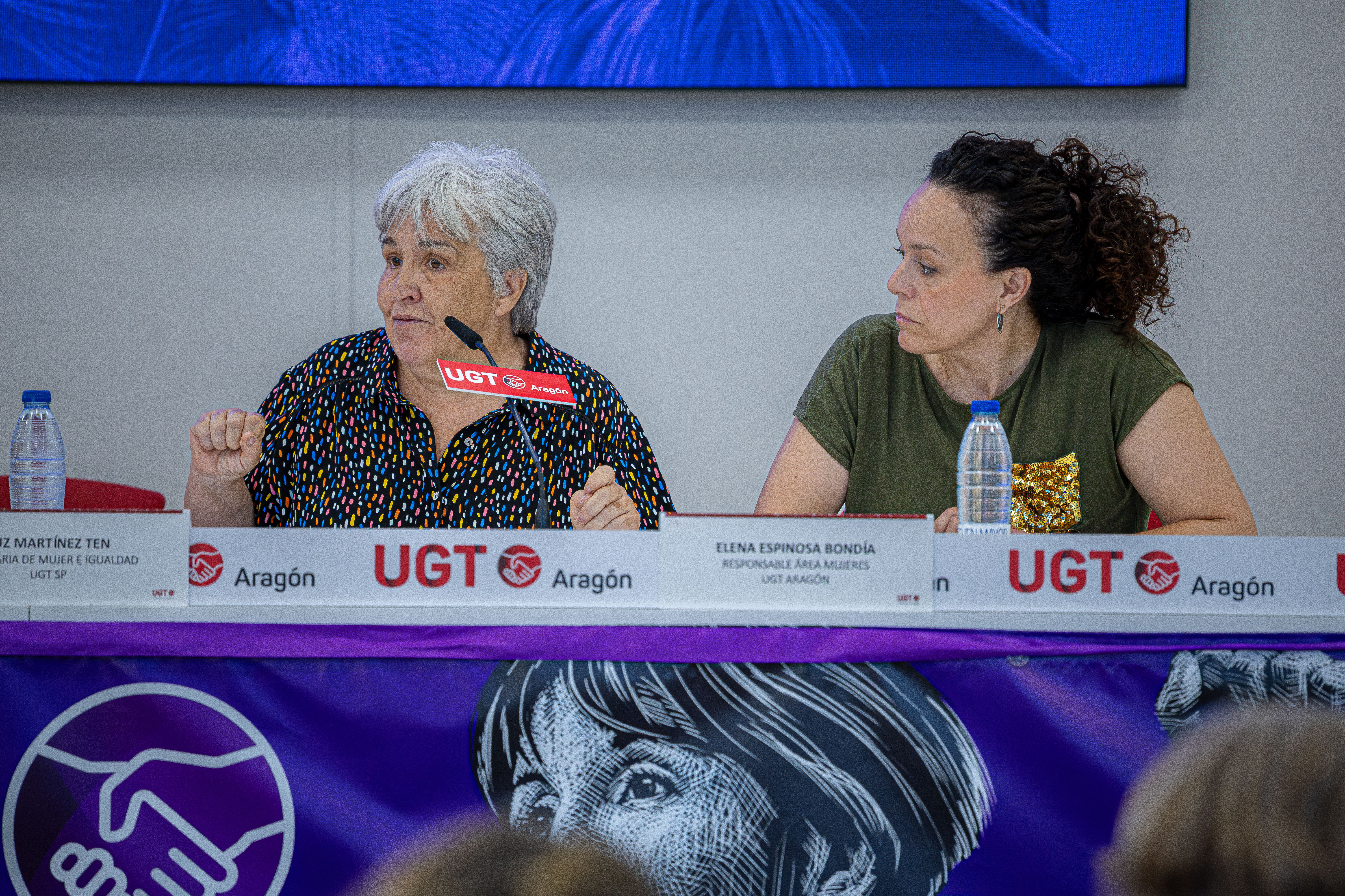 Elena Espinosa Bondía, responsable del Área Mujeres de UGT Aragón y Luz Martínez Ten, secretaria de Igualdad de UGT SP